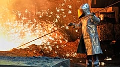 A man works at the Thyssenkrupp steel mill in Duisburg, Germany, Wednesday, 5 Nov. 2025.