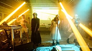 Pussy Riot - Diana Burkot, from left, Anton Ponomarev, Maria Alyokhina and Olga Borisova - performing in Berlin - 2022