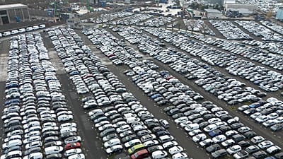  Thousands of new German-made cars at a logistics centre in Essen, Germany.