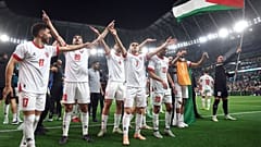 صورة متداولة عبر مواقع التواصل الإجتماعي للمنتخب الأردني محتفلا بالفوز على السعودية في نصف نهائي كأس العرب