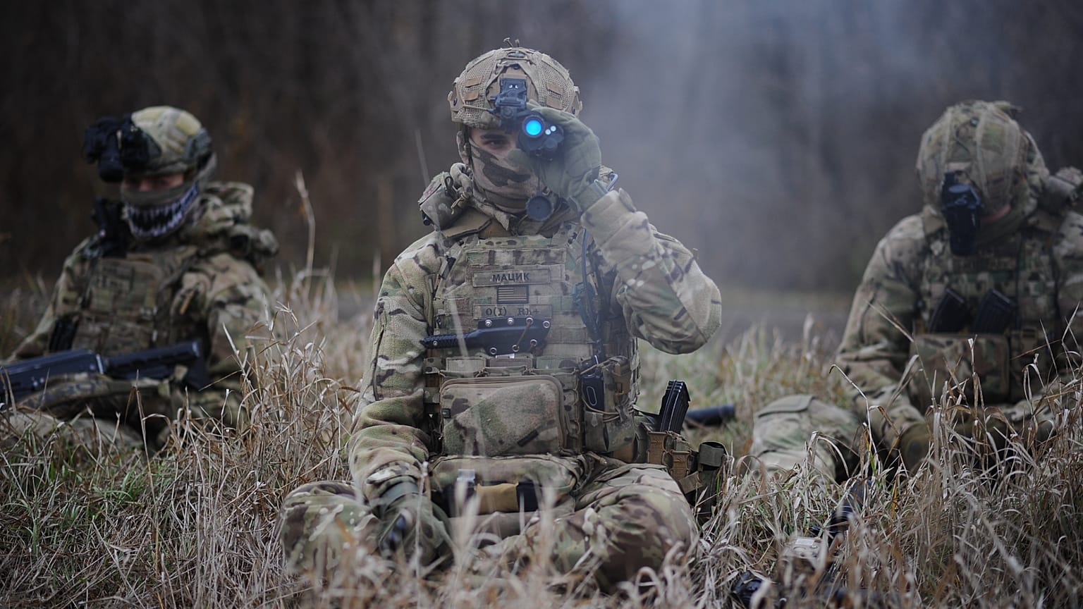 Soldiers practice military skills on a training ground near Kupiansk in Kharkiv region, Ukraine.