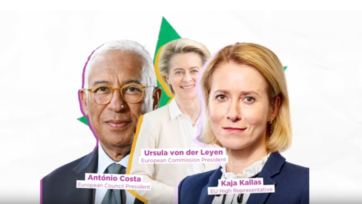 European Council President Antonio Costa, European Commission President Ursula von der Leyen and EU foreign policy chief Kaja Kallas