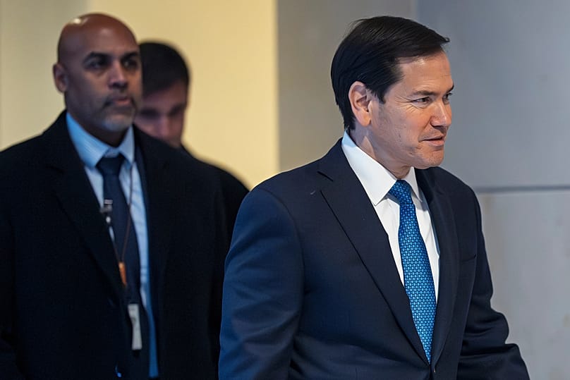 وزير الخارجية ماركو روبيو في مبنى الكابيتول لإطلاع المشرعين على كيفية تعامله مع الضربة العسكرية التي استهدفت قارباً يشتبه في تهريبه للمخدرات، يوم الثلاثاء 9 ديسمبر 2025.