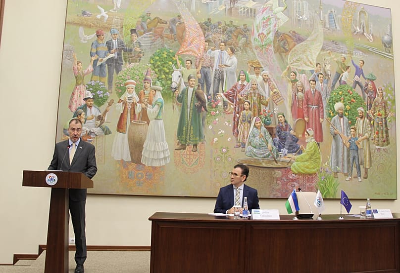 EU Ambassador to Uzbekistan Toivo Klaar delivers his speech