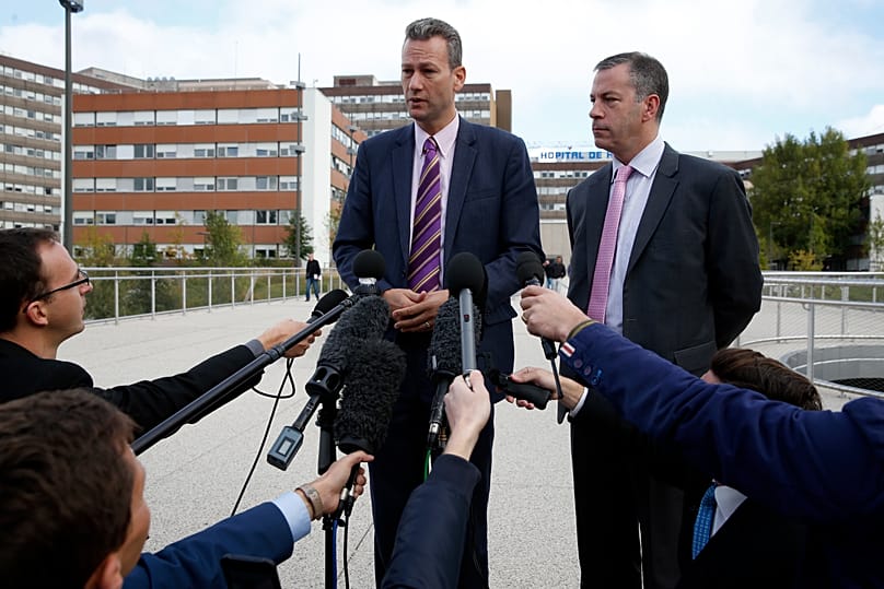 Former leader of Reform UK in Wales Nathan Gill, left, speaks to the media in Strasbourg, 7 October, 2016