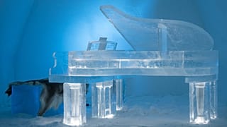 This year's ICEHOTEL in Swedish Lapland includes a piano carved entirely out of ice