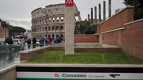 A view of the entrance of the 'Colosseo' new subway station