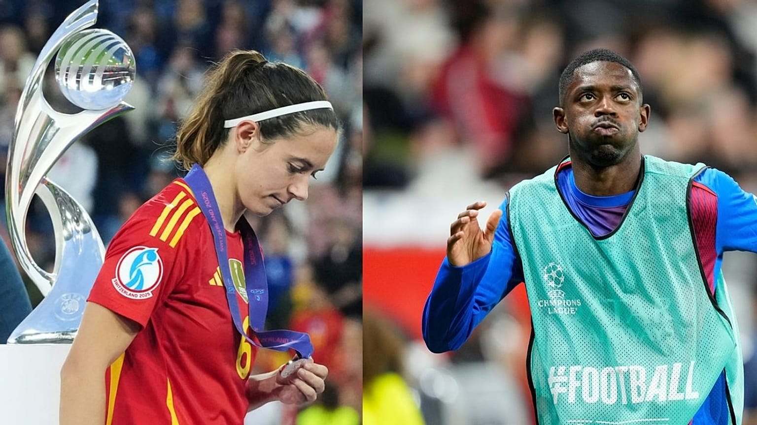 Solda Aitana Bonmati, sağda Ousmane Dembele görülüyor.