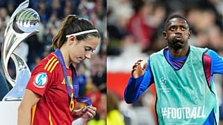 Solda Aitana Bonmati, sağda Ousmane Dembele görülüyor.