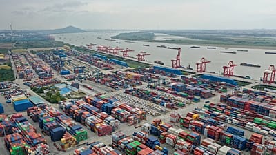Containers at a port in Nanjing in eastern China's Jiangsu province.