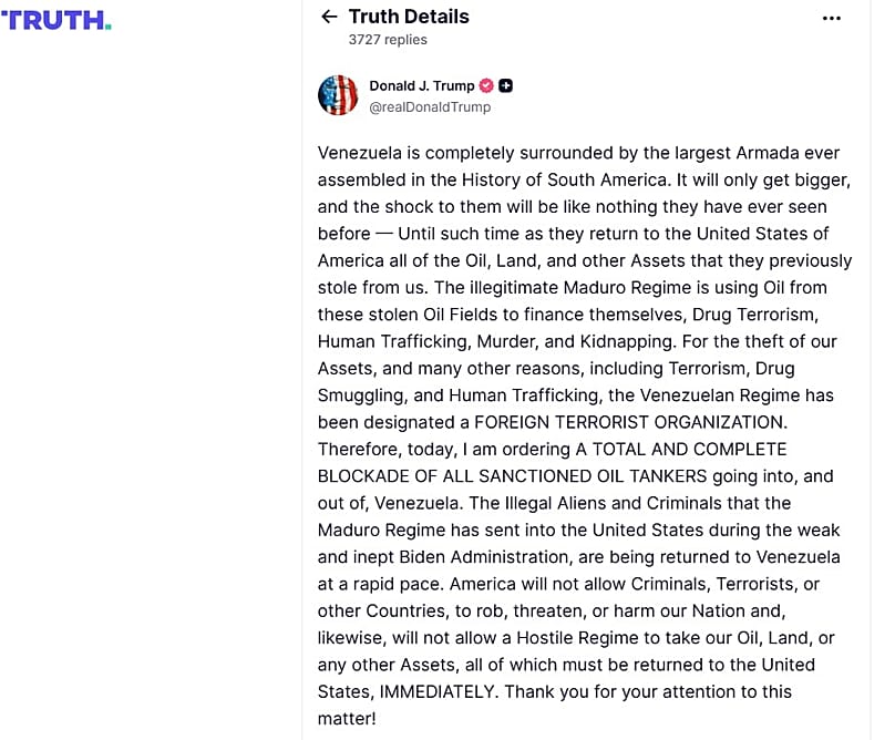 Le post de Donald Trump, le 16 décembre 2025