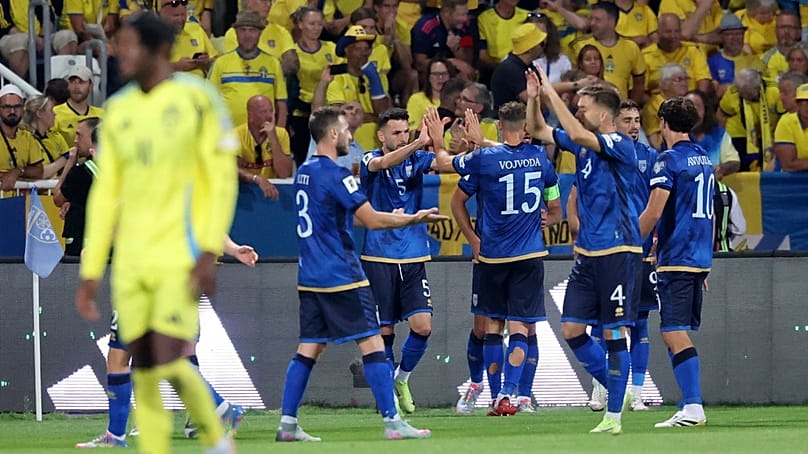 Koszovói gólöröm a Koszovó-Svédország vb-selejtezőn Pristinában 2025. szeptember 8-án 