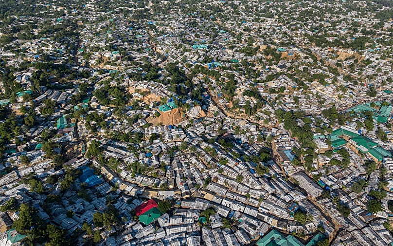 An aerial view of a Rohingya refugee camp in Cox's Bazar, 25 November, 2025