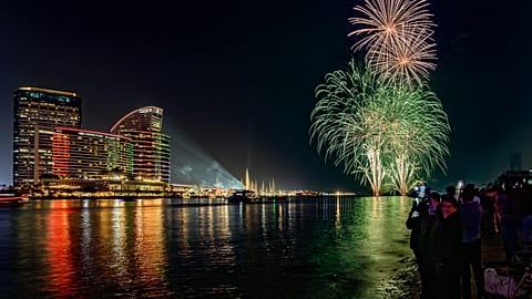 A firework display in Dubai