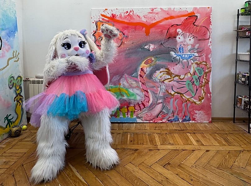 Vlad im Kostüm vor einem seiner Werke im August