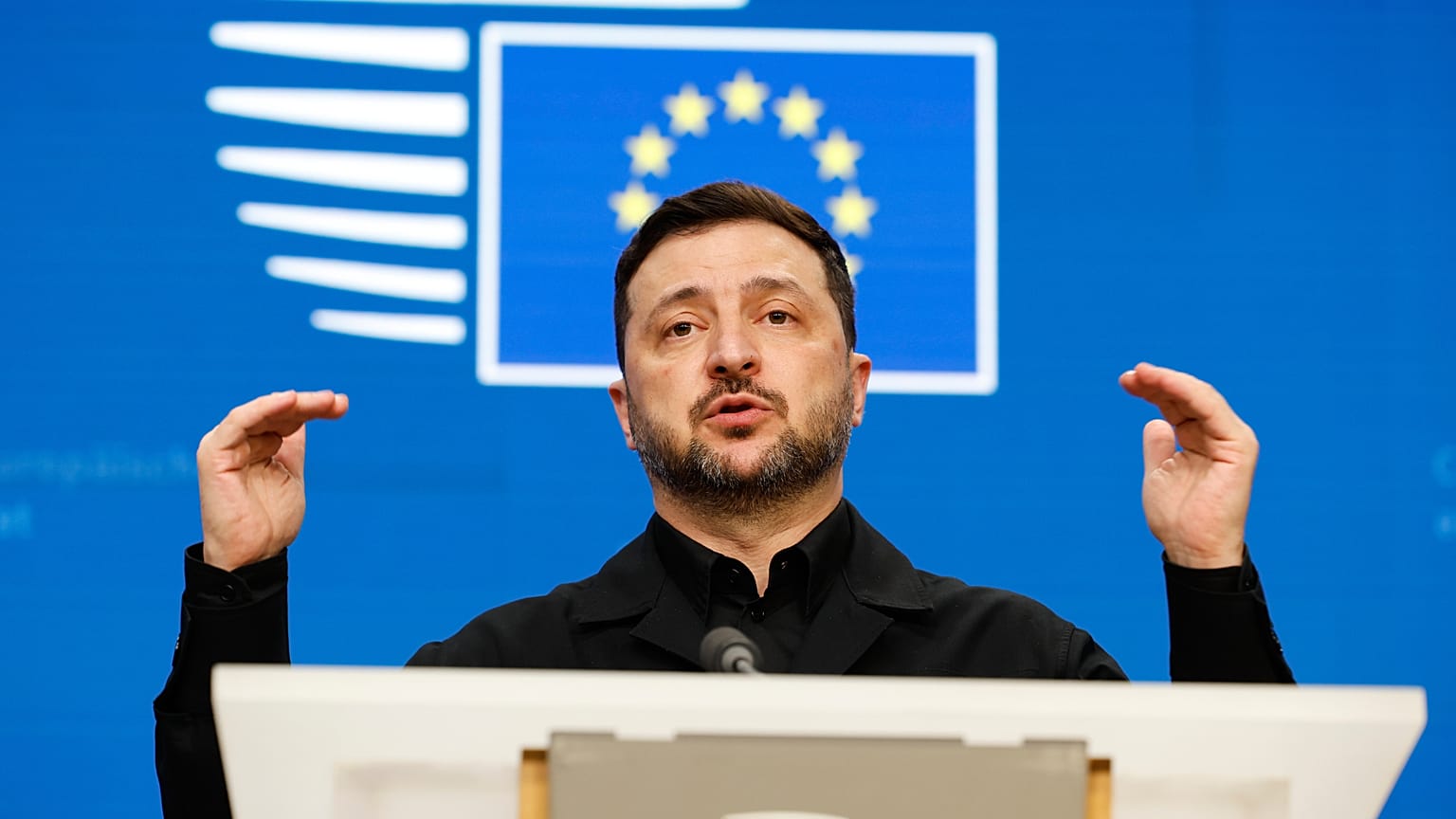 Wolodymyr Selenskyj bei einer Pressekonferenz auf dem EU-Gipfel in Brüssel, 18. Dezember 2025