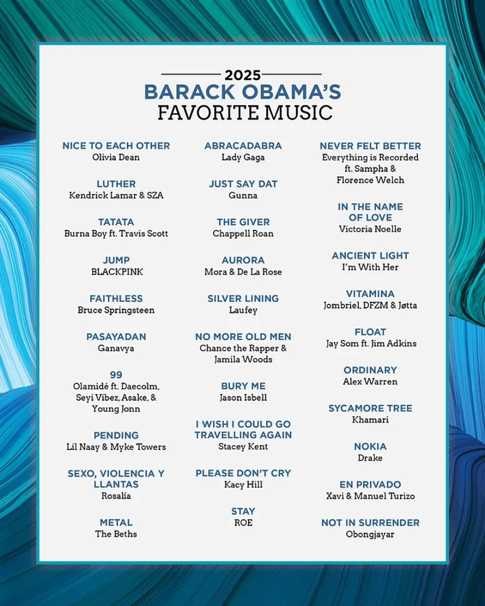 Barack Obama shares his favourite movies, music and books of 2025 ...