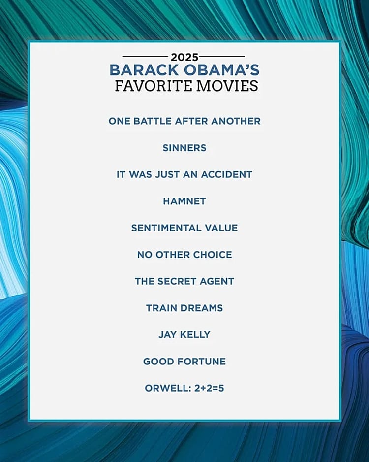 Barack Obama shares his favourite movies, music and books of 2025 ...
