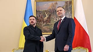 Prezydent Ukrainy Wołodymyr Zełenski z prezydentem RP Karolem Nawrockim, 19.12.2025 r.  