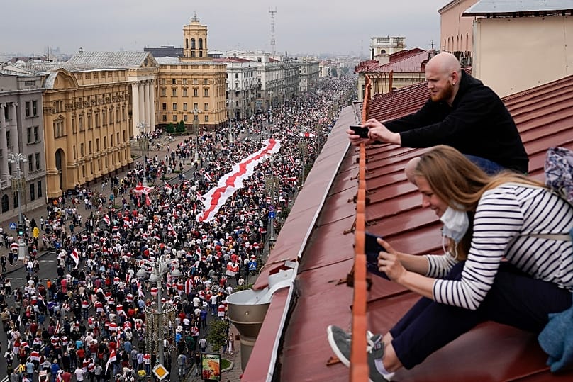 Lukasenka lemondását követelő tüntetés Minszkben, 2020. augusztus 23-án