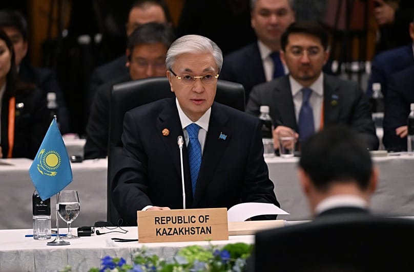 The Kazakh president takes part in discussions at the C5+Japan summit