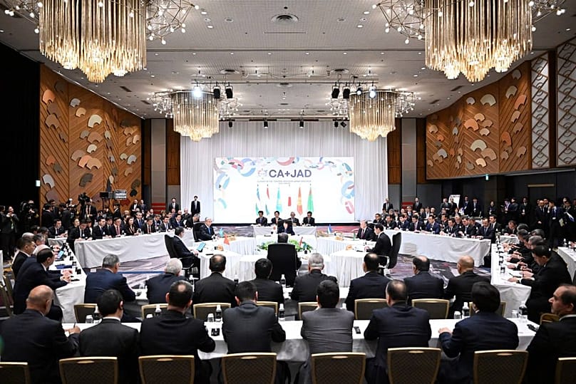 Delegations from Central Asia and Japan take part in the summit meeting