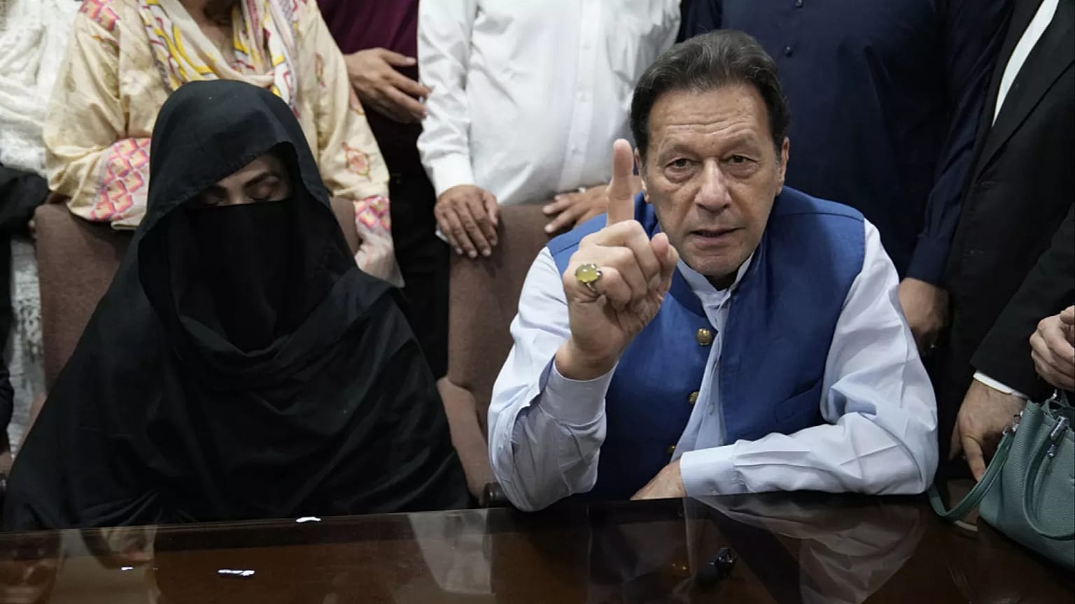 FILE - Pakistan's former Prime Minister Imran Khan, right, and Bushra Bibi,his wife, July 17, 2023.
