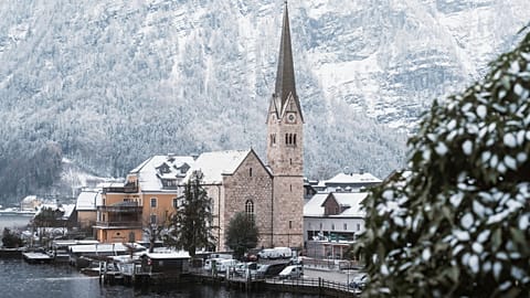 The village of Hallstatt, Austria in winter