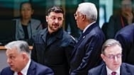 Ukrainian president Volodymyr Zelenskyy and European Council President Antonio Costa in Brussels.