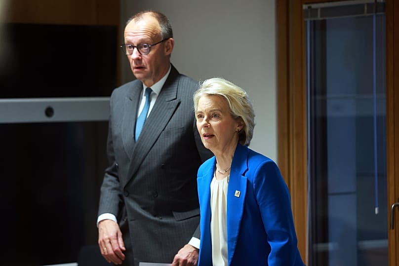 Germany's Chancellor Friedrich Merz, left, and European Commission President Ursula von der Leyen.