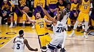 FILE: Los Angeles Lakers guard Luka Doncic goes to the basket against Minnesota Timberwolves centre Rudy Gobert and forward Jaden McDaniels, in Los Angeles, 22 April 2025