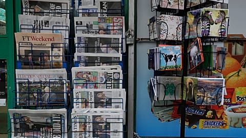 British newspapers are displayed for sale with their front pages reporting on the general election, outside a store in South Kensington, London, Saturday, Dec. 14, 2019. 