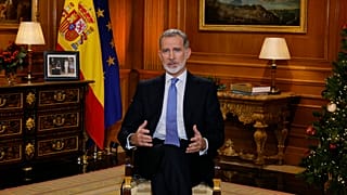 Felipe VI pronuncia su tradicional discurso de Navidad en el Palacio de la Zarzuela en 2023.