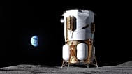 Questa illustrazione, fornita da Blue Origin, raffigura il veicolo spaziale Blue Moon MK1 dell'azienda sulla superficie della Luna.