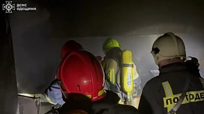 Firefighters working at the scene after Russia struck port and energy infrastructure in Ukraine's Odesa region on Friday, 26 December.