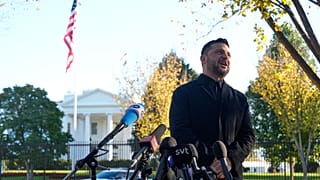 FILE: Ukraine's President Volodymyr Zelenskyy speaks to reporters in Lafayette Park near the White House, following a meeting with US President Donald Trump, 17 October 2025