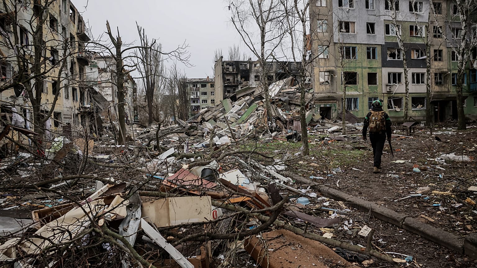  Saturday Dec. 20, 2025 and provided by Ukraine's 24th Mechanized Brigade press service, a soldier walks through the ruins of the town of Kostyantynivka, Donetsk region.