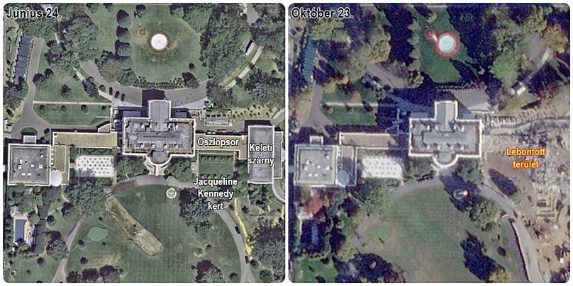 Műholdas felvétel a Fehér Házról 2025 júniusában és októberében