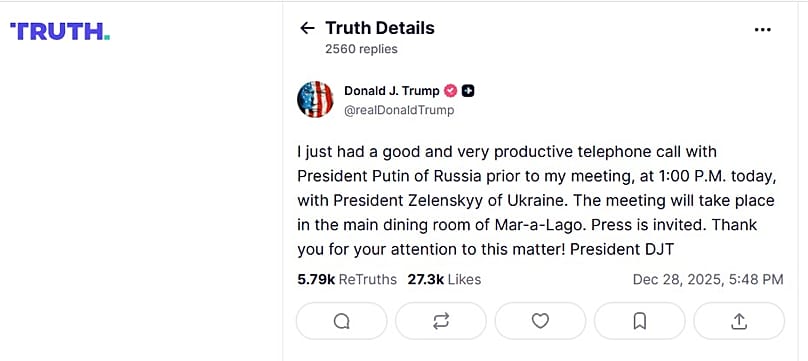 Le post de Donald Trump sur son réseau social, avant sa rencontre avec Volodymyr Zelensky