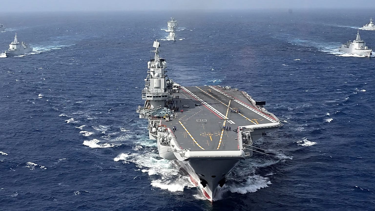 The Chinese aircraft carrier Liaoning carries out a dual aircraft carrier formation exercise in the South China Sea, October, 2024