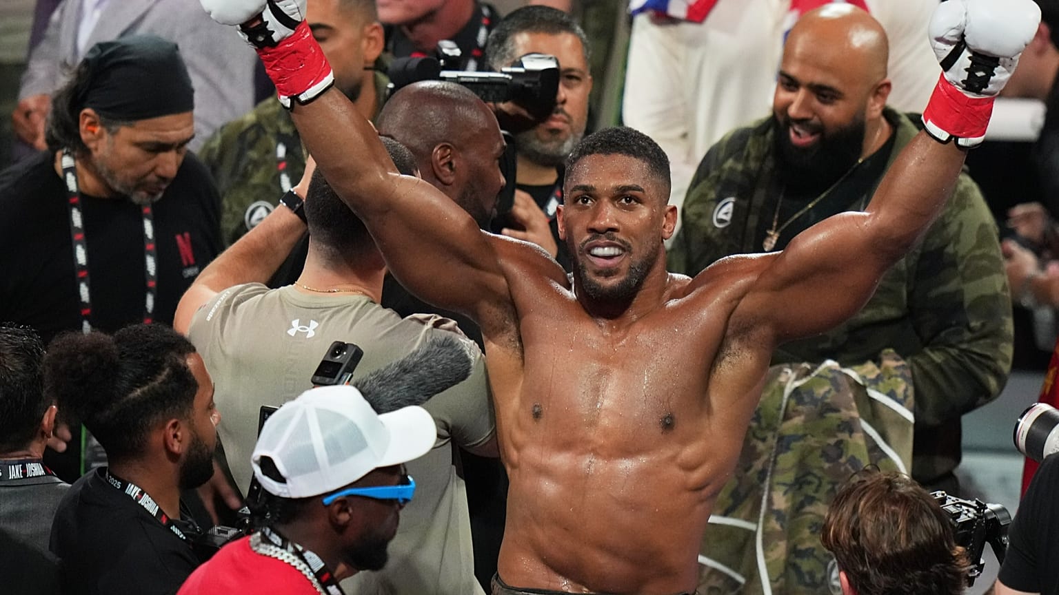 FILE: Anthony Joshua celebrates after beating Jake Paul in Miami clash, 19 Dec, 2025 