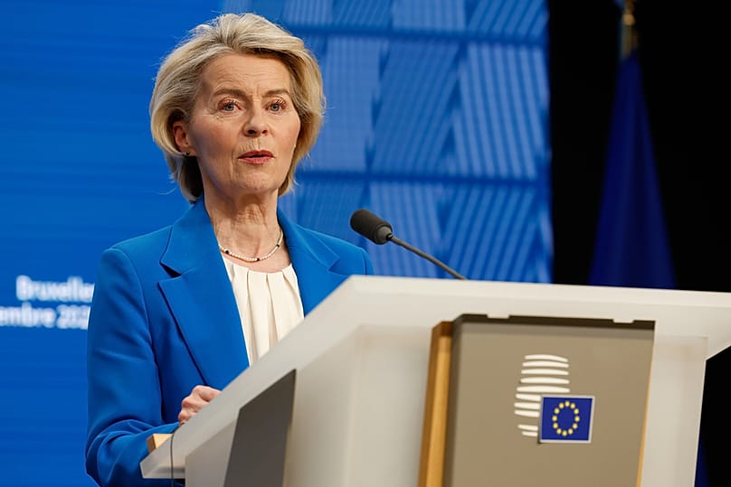 European Commission President Ursula von der Leyen speaks during a media conference at the EU Summit in Brussels, 19 December, 2025