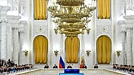 Russian President Vladimir Putin, center, chairs a meeting of the State Council on training professionals for Russian economy at the St. George's Hall of the Grand Kremlin Pal