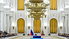 Russian President Vladimir Putin, center, chairs a meeting of the State Council on training professionals for Russian economy at the St. George's Hall of the Grand Kremlin Pal