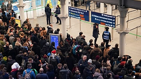 Travellers queue for Eurostar services at St Pancras International station in London, 30 December 2025