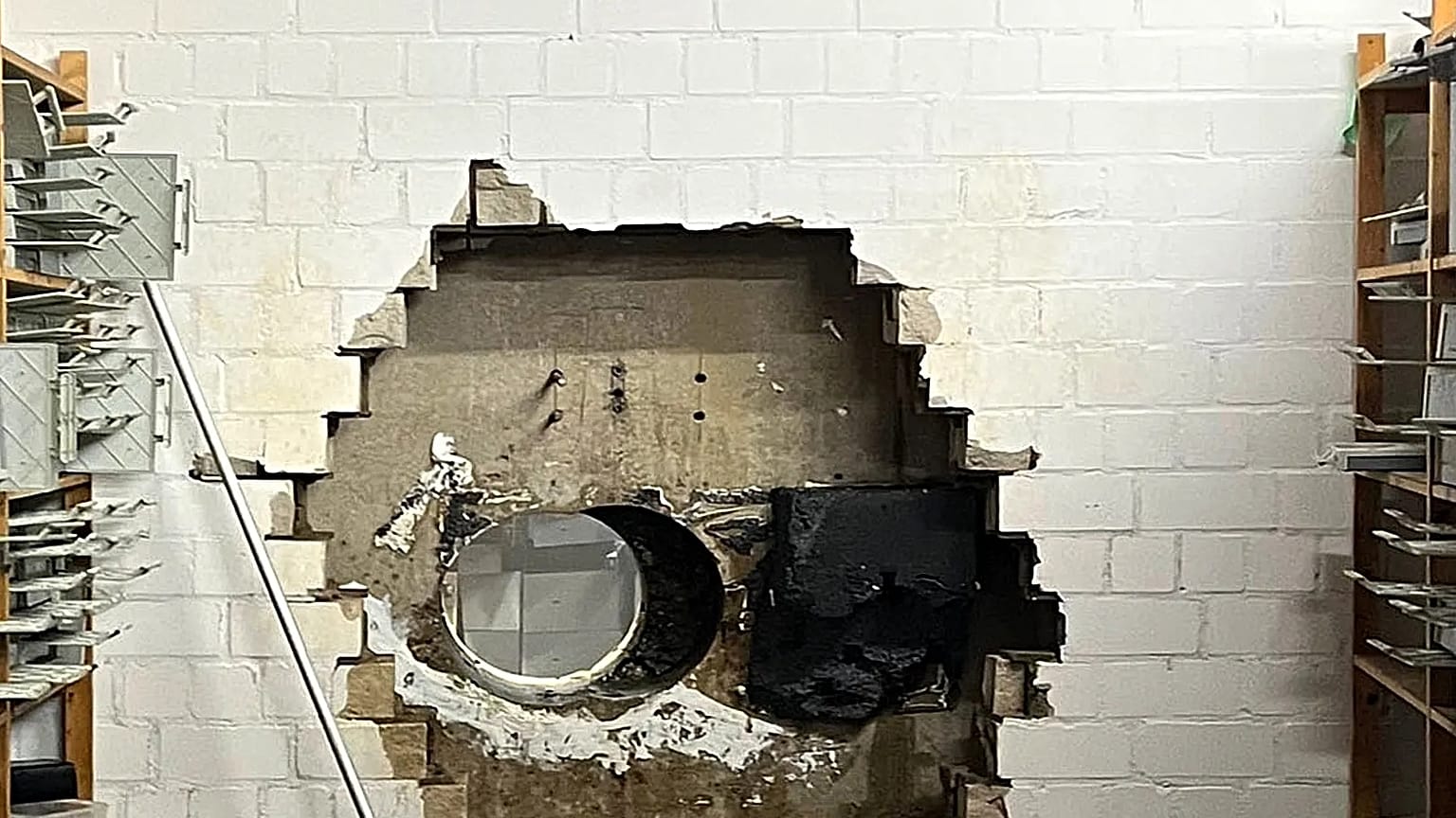 A hole in the wall of the savings bank branch in the Buer district in Gelsenkirchen, 29 December, 2025