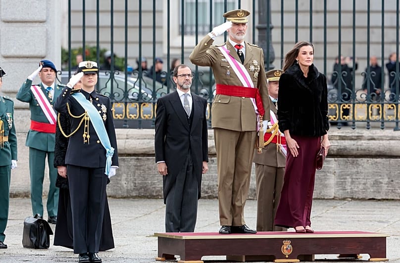 Los reyes de España, Felipe y Letizia, acopañados de la princesa Leonor en la Pascua Militar del 6 de enero de 2025.