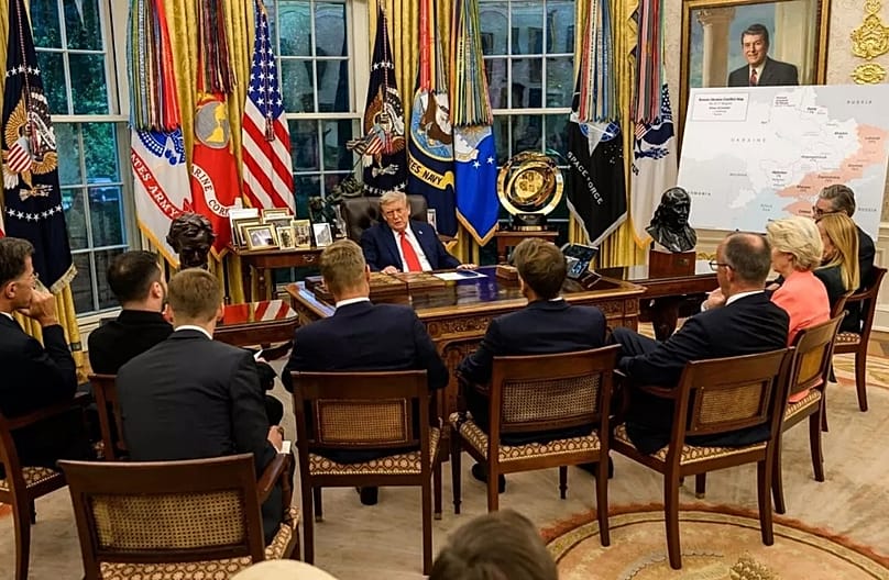 Az Ovális irodában Trump az EU és NATO vezetőivel egyeztet