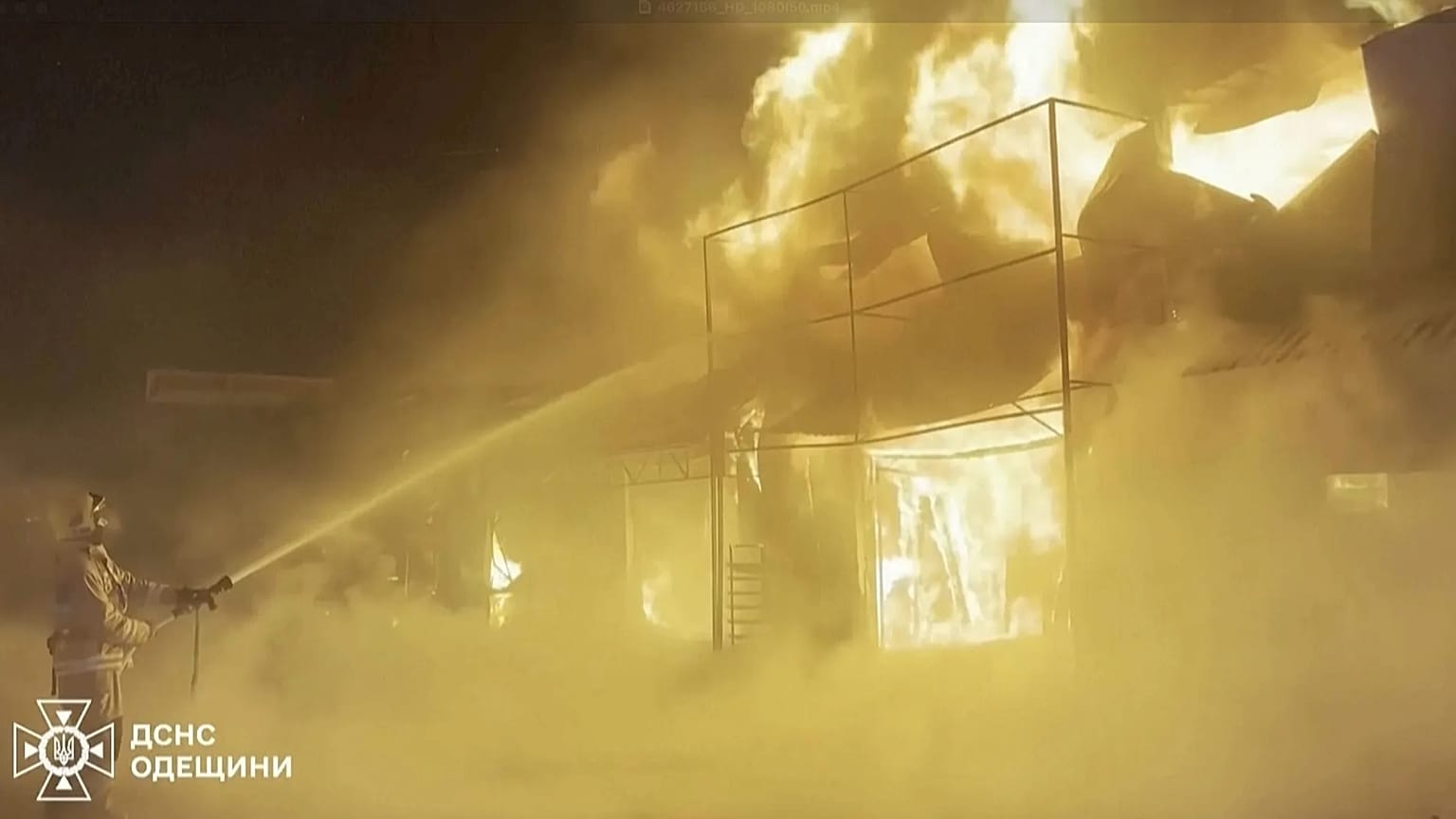 Firefighter battling flames Odesa, Ukraine - 31 December 2025.