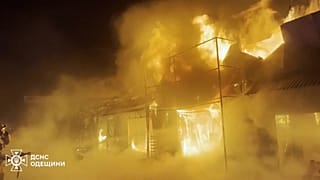 Firefighters battle a blaze after a Russian drone attack on Odesa, Ukraine, Dec. 31, 2025.